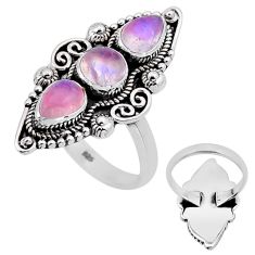 925 silver 4.25cts back clsoed natural pink moonstone round ring size 7 n52443