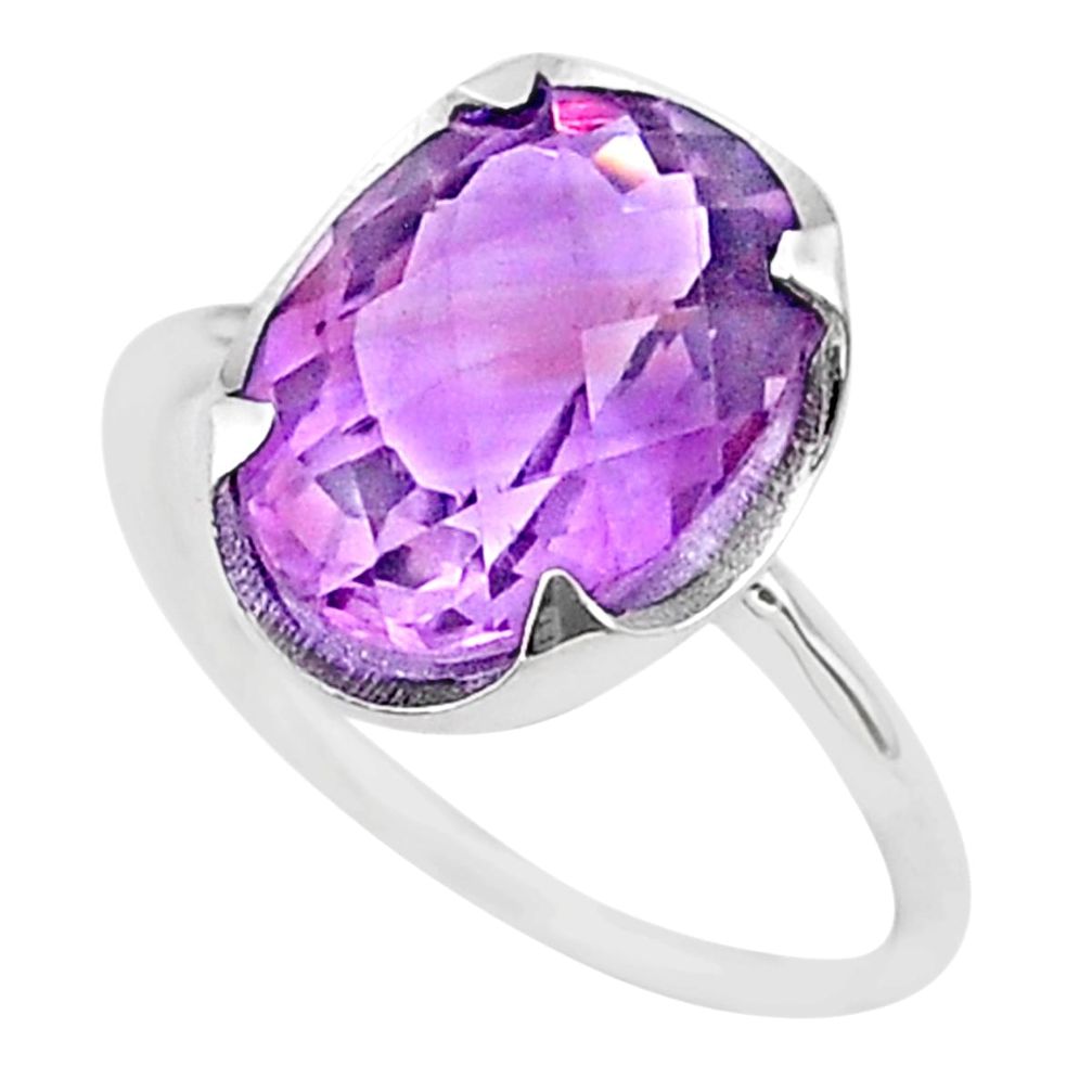 925 silver 6.19cts big natural purple amethyst oval ring size 7.5 t33791