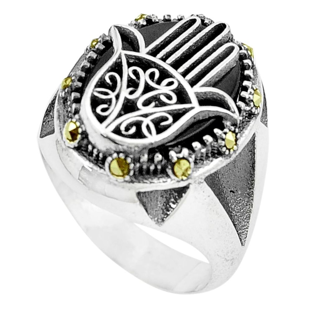 10.74cts black onyx 925 silver hand of god hamsa ring jewelry size 11 c11324