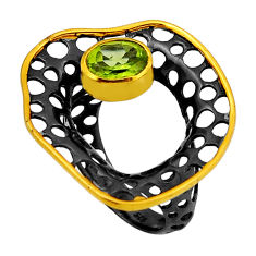 925 silver 2.09cts black rhodium green peridot round gold ring size 6.5 n28282