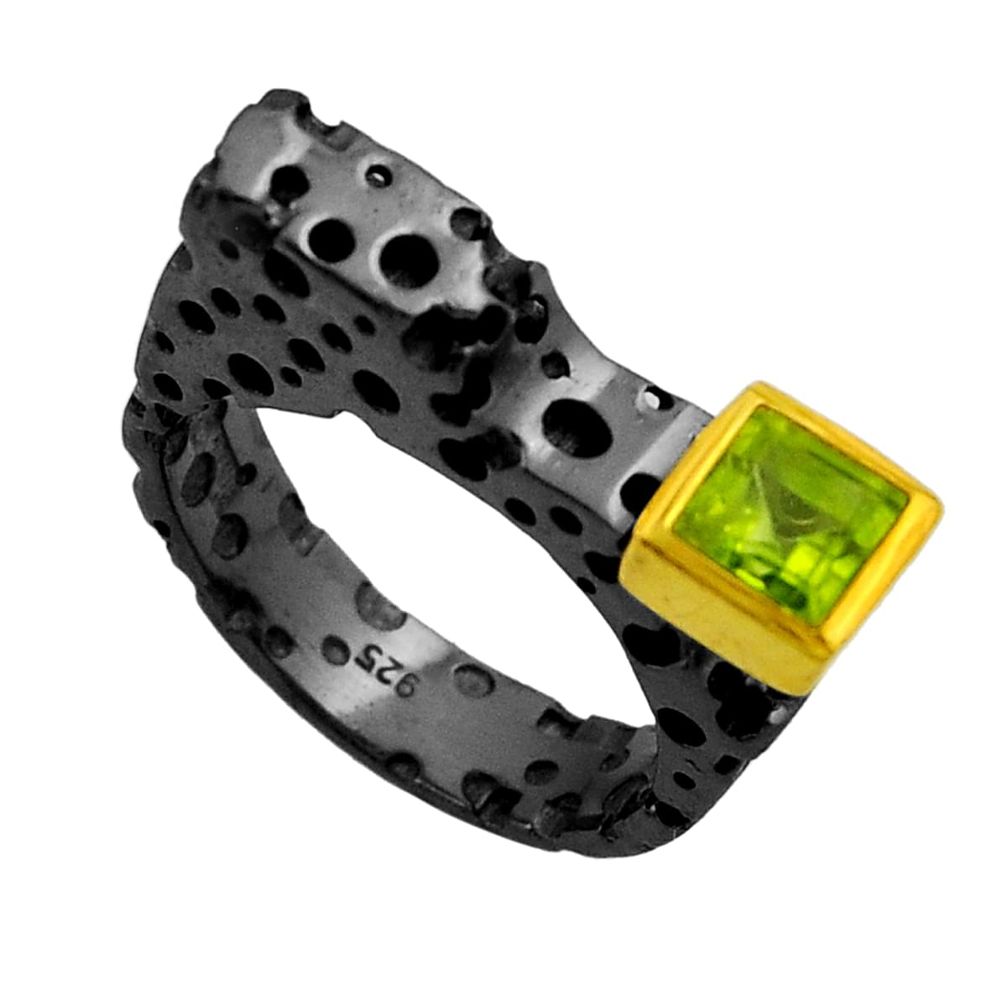 925 silver 1.05cts black rhodium natural green peridot gold ring size 6 n25803