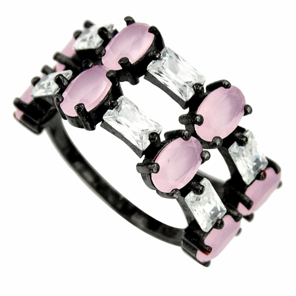 925 silver 10.39cts black rhodium pink chalcedony ring size 6.5 c9003