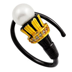925 silver 4.36cts black rhodium white pearl topaz gold adjustable ring n27020