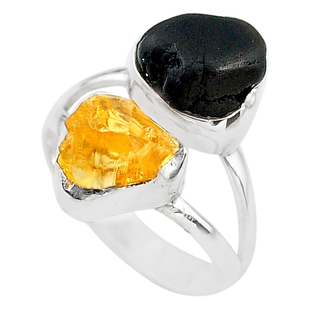 925 silver 10.31cts black tourmaline rough citrine rough ring size 7 t20979