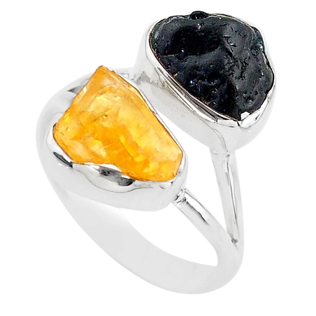 925 silver 10.31cts black tourmaline rough citrine rough ring size 8 t20974