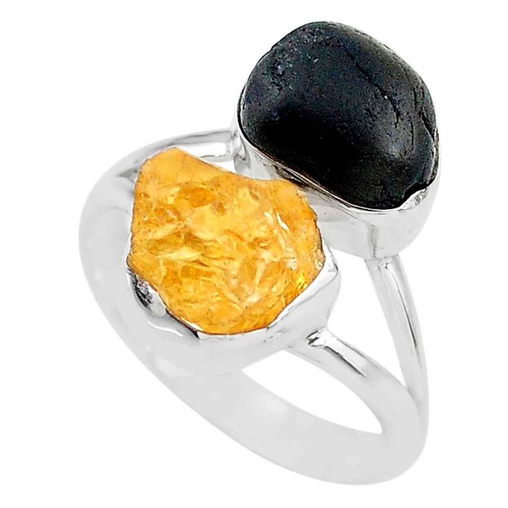 925 silver 10.31cts black tourmaline rough citrine rough ring size 8 t20977