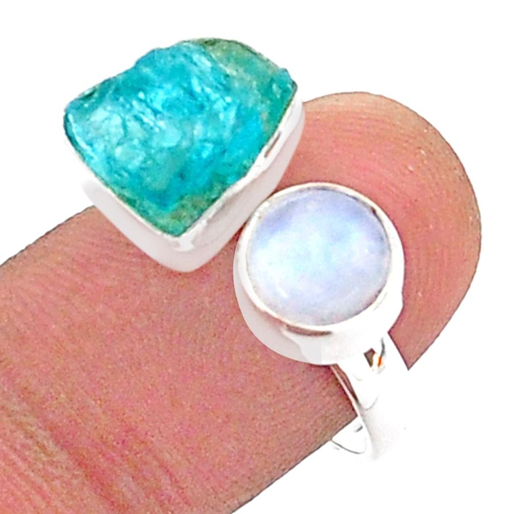 925 silver 10.31cts blue apatite raw moonstone adjustable ring size 8 t38171