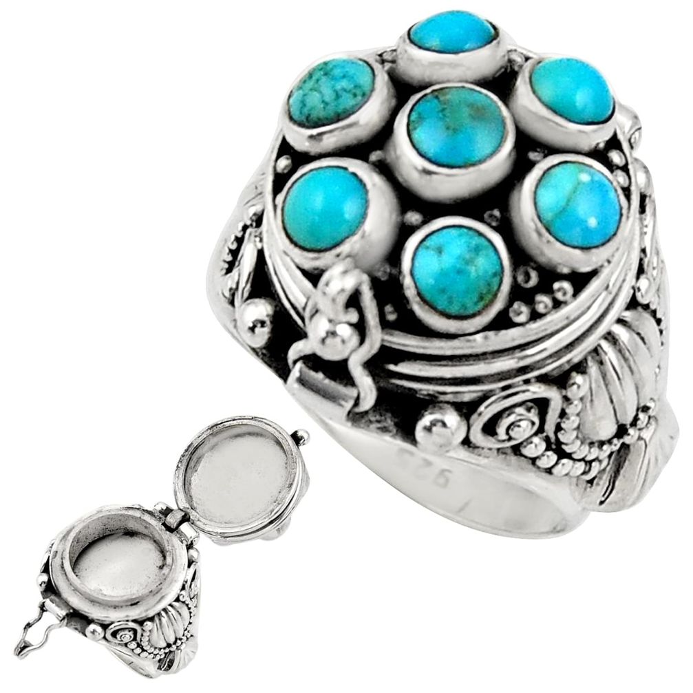 925 silver 5.51cts blue arizona mohave turquoise poison box ring size 7 r30704