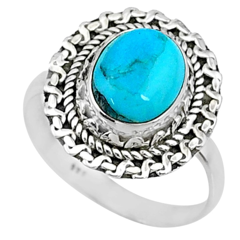 925 silver 3.98cts blue arizona mohave turquoise solitaire ring size 8.5 r73393
