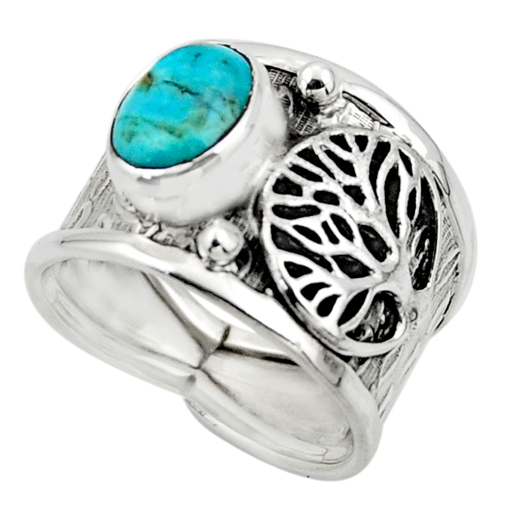 925 silver 3.16cts blue arizona mohave turquoise tree of life ring size 7 r49919