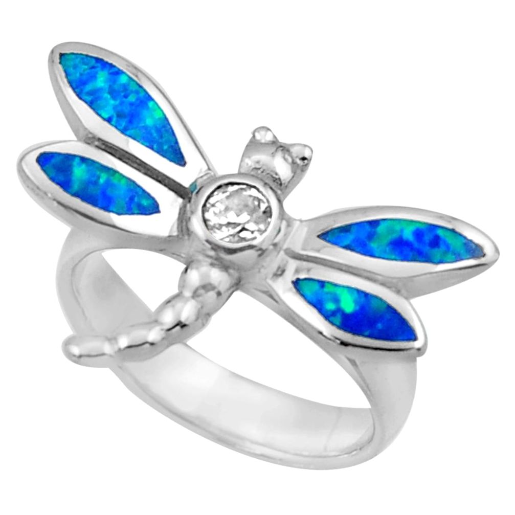 925 silver 0.53cts blue australian opal (lab) dragonfly ring size 5.5 c26256