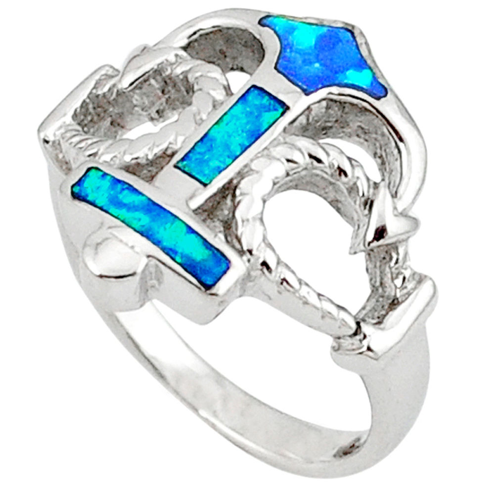 LAB 925 silver blue australian opal (lab) enamel ring jewelry size 5.5 a41157 c14941