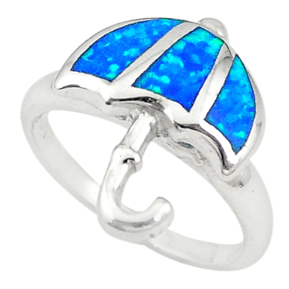 LAB 925 silver blue australian opal (lab) enamel umbrella ring size 7 a72388 c24463