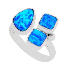 925 silver 3.29cts blue australian opal (lab) pear adjustable ring size 7 y93532