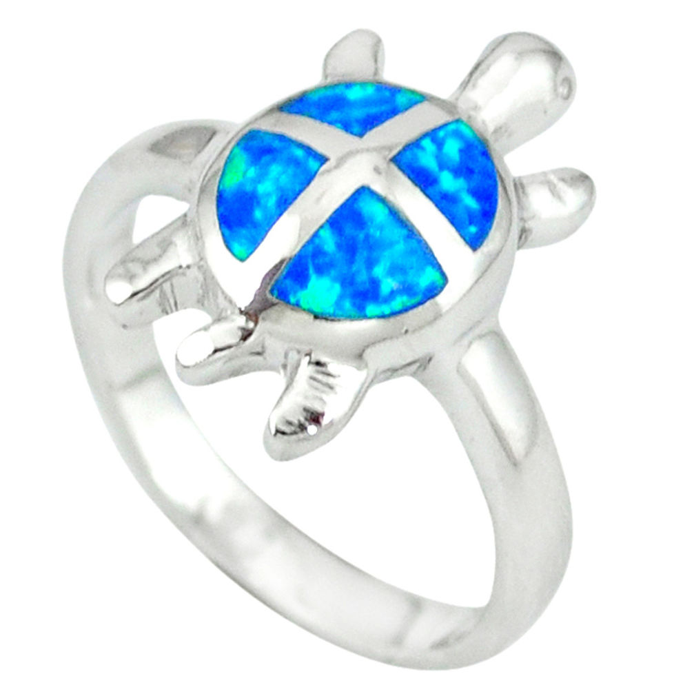 925 silver blue australian opal (lab) tortoise ring jewelry size 6.5 c15822