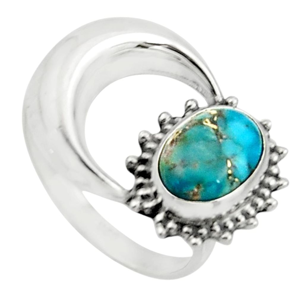 925 silver 3.32cts blue copper turquoise solitaire ring half moon size 7 r26744