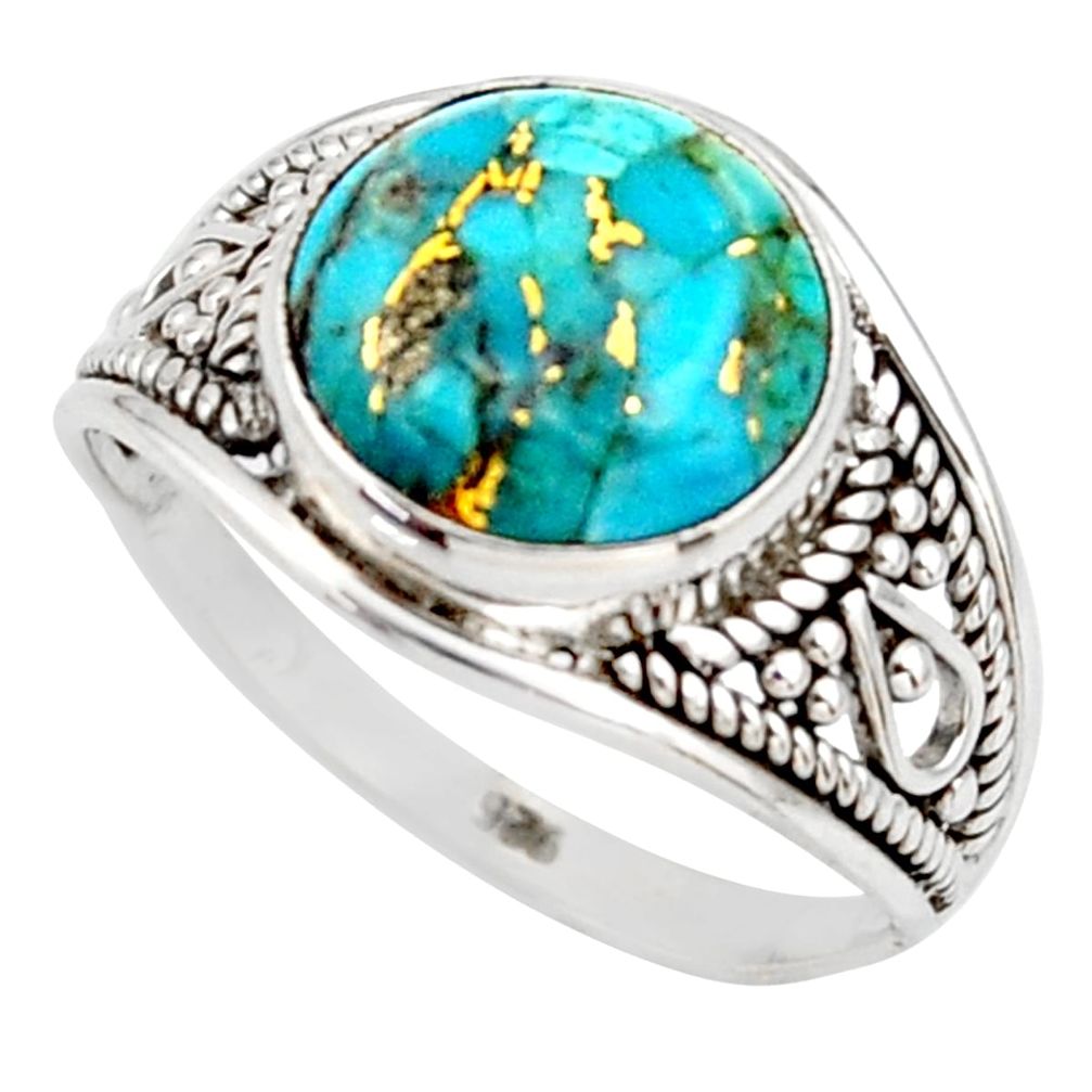 925 silver 4.62cts blue copper turquoise solitaire ring jewelry size 7.5 r35424