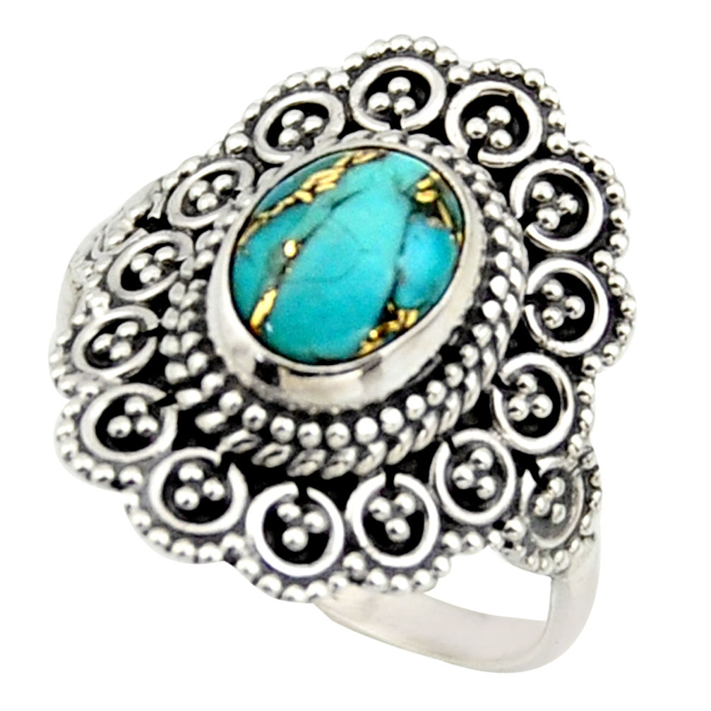 925 silver 3.28cts blue copper turquoise solitaire ring jewelry size 8.5 r41784