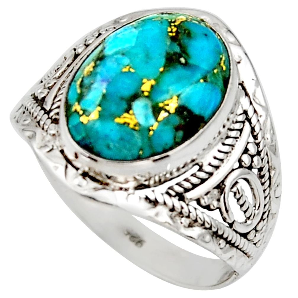 925 silver 6.03cts blue copper turquoise solitaire ring jewelry size 9 r35365