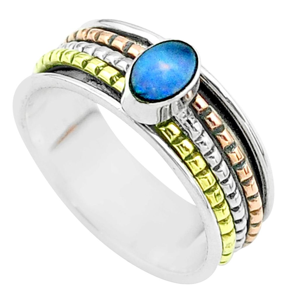 925 silver blue doublet opal australian two tone spinner band ring size 9 t51899
