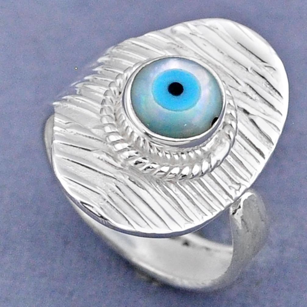 925 silver 2.61cts blue evil eye talismans round adjustable ring size 7.5 r63327