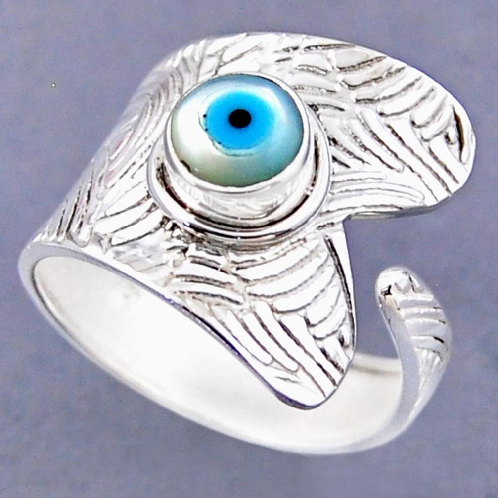 925 silver 2.55cts blue evil eye talismans round adjustable ring size 10 r54804