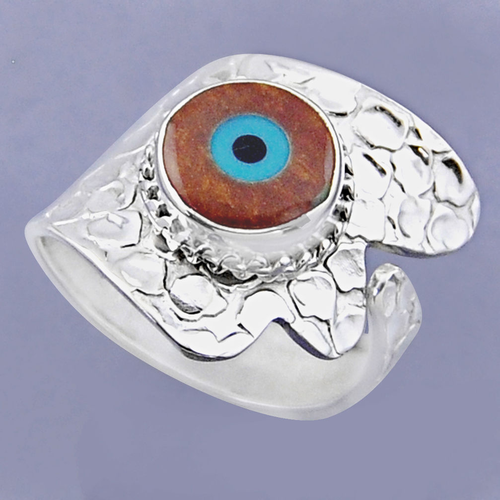 925 silver 4.69cts blue evil eye talismans round adjustable ring size 8 r54912