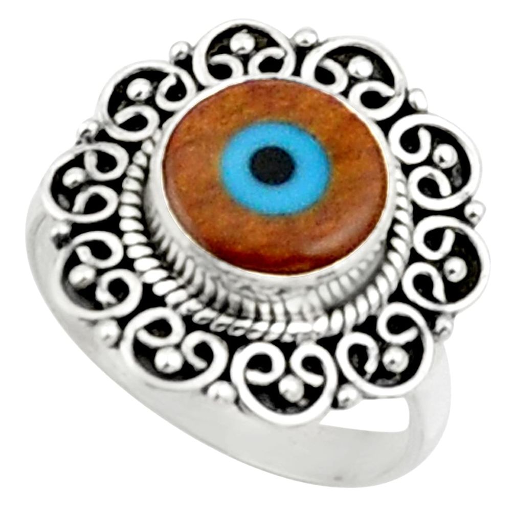 925 silver 4.42cts blue evil eye talismans round solitaire ring size 7.5 r52475