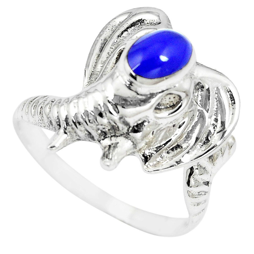 925 silver 5.02gms blue lapis lazuli enamel elephant ring jwelry size 8 c12201