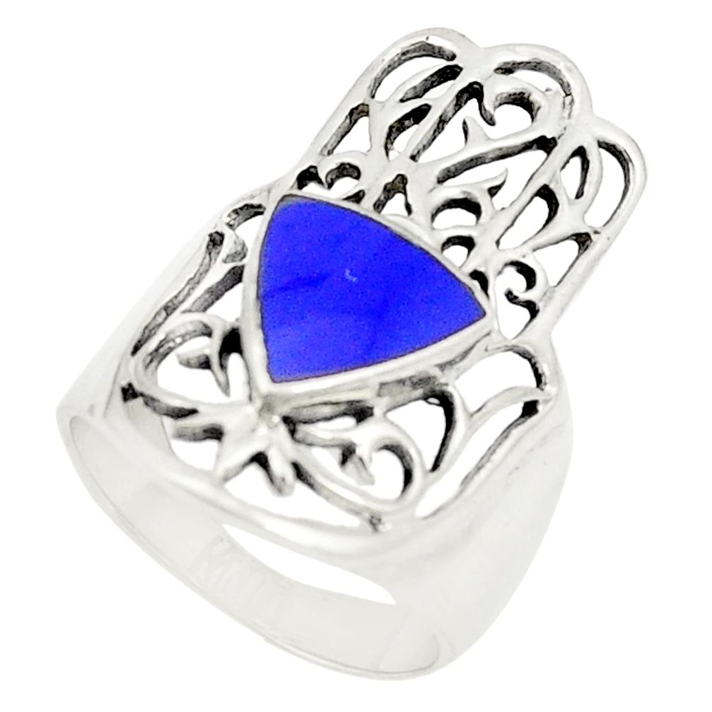 925 silver blue lapis lazuli hand of god hamsa ring jewelry size 7.5 c12743