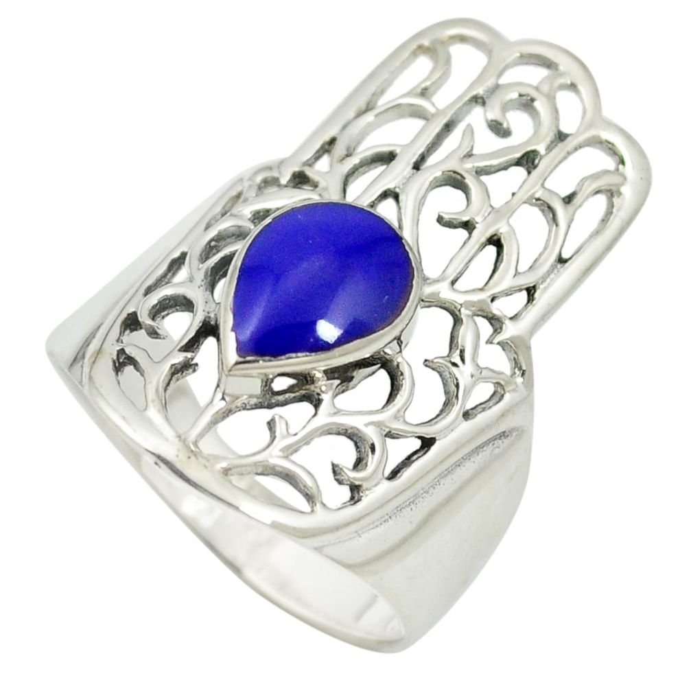 925 silver blue lapis lazuli hand of god hamsa ring jewelry size 6 c12062