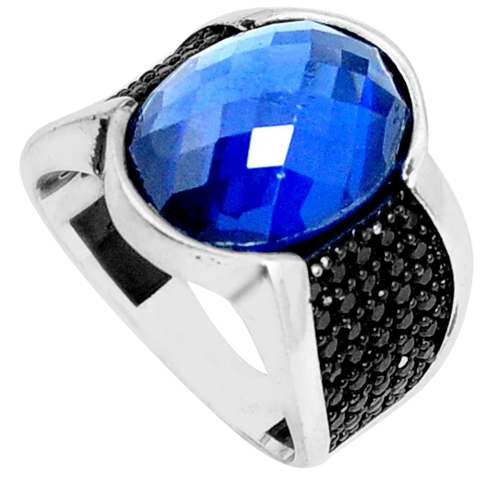 925 sterling silver 12.62cts blue sapphire (lab) topaz mens ring size 9.5 c11453