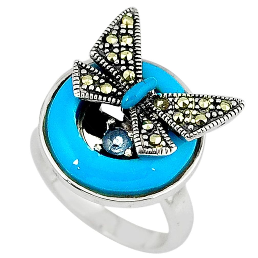 925 silver blue sleeping beauty turquoise butterfly ring size 5.5 c16088