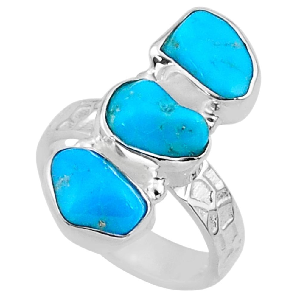 925 silver 11.15cts blue sleeping beauty turquoise fancy ring size 6 r65605