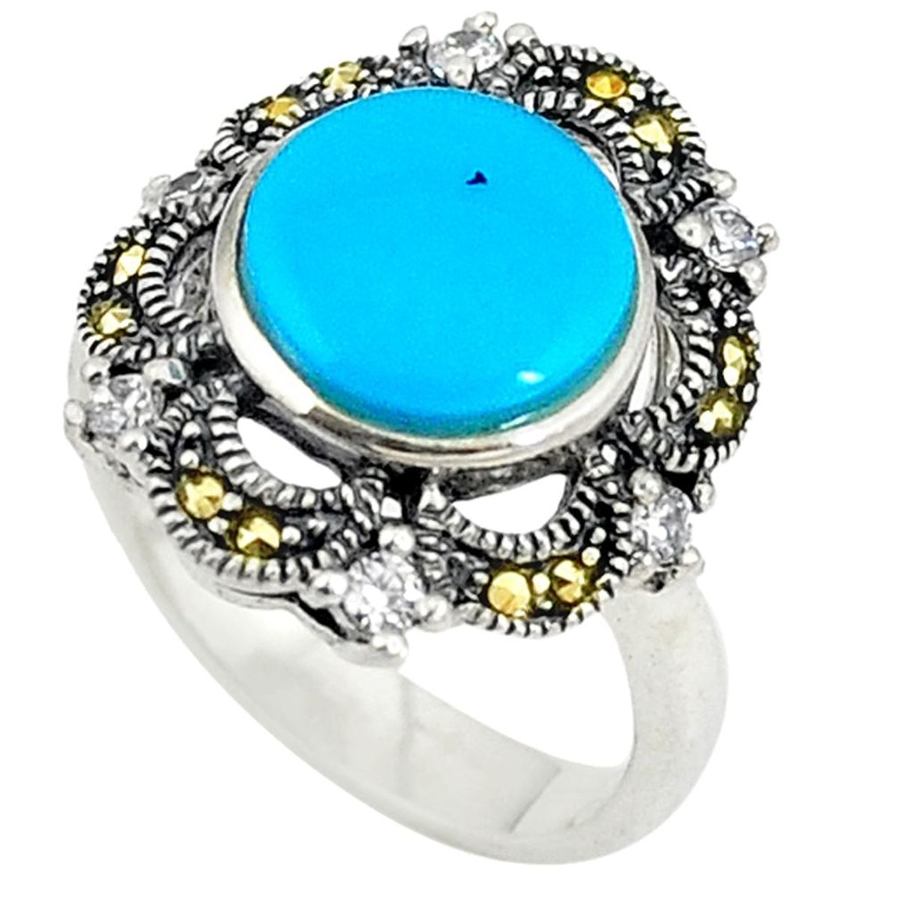 925 silver blue sleeping beauty turquoise marcasite ring size 6.5 c16370