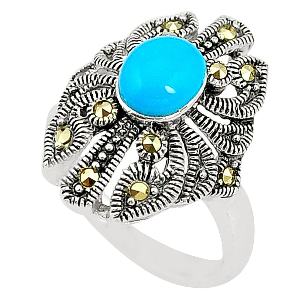 925 silver blue sleeping beauty turquoise marcasite ring size 6.5 c17342