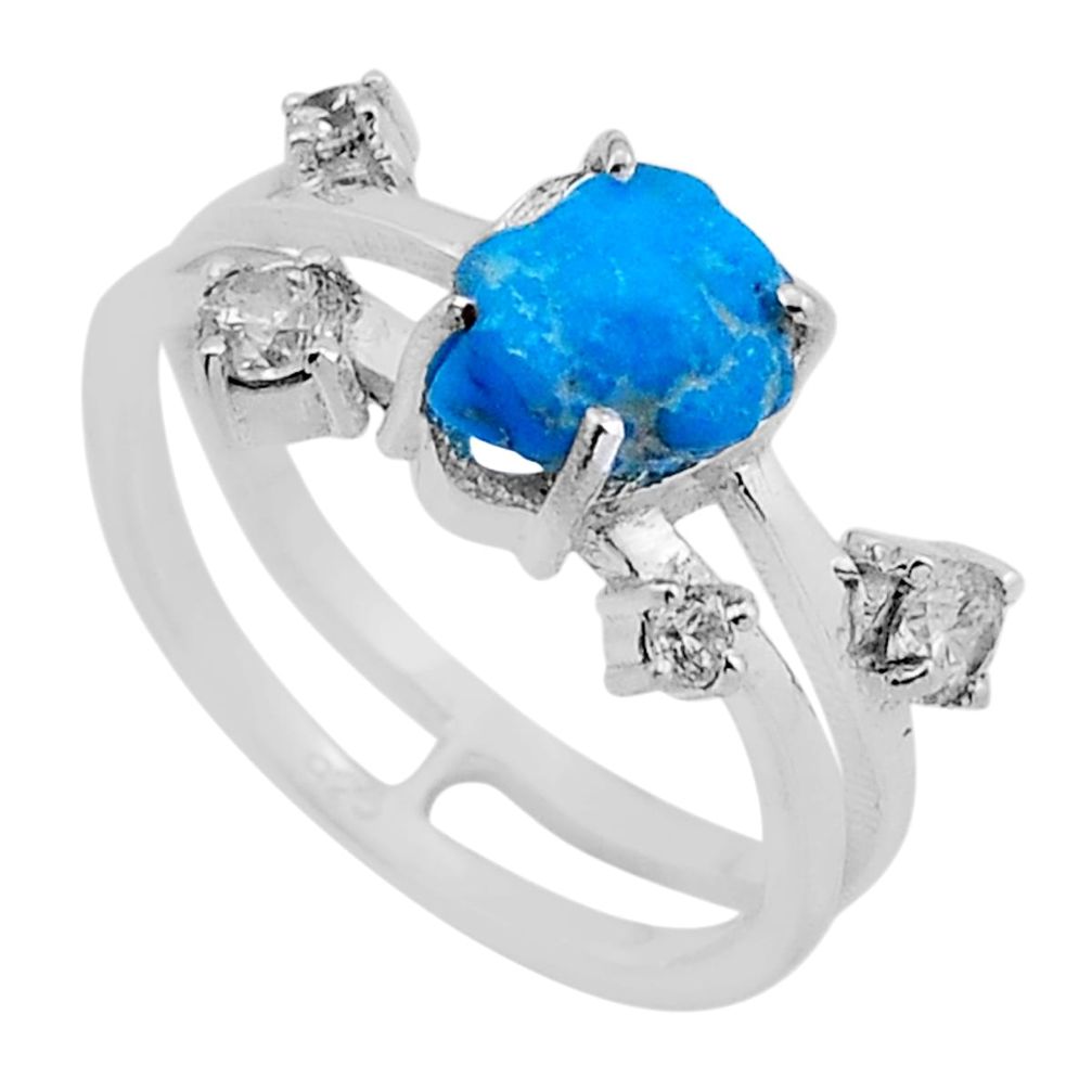 925 silver 3.37cts blue sleeping beauty turquoise rough topaz ring size 6 n49631