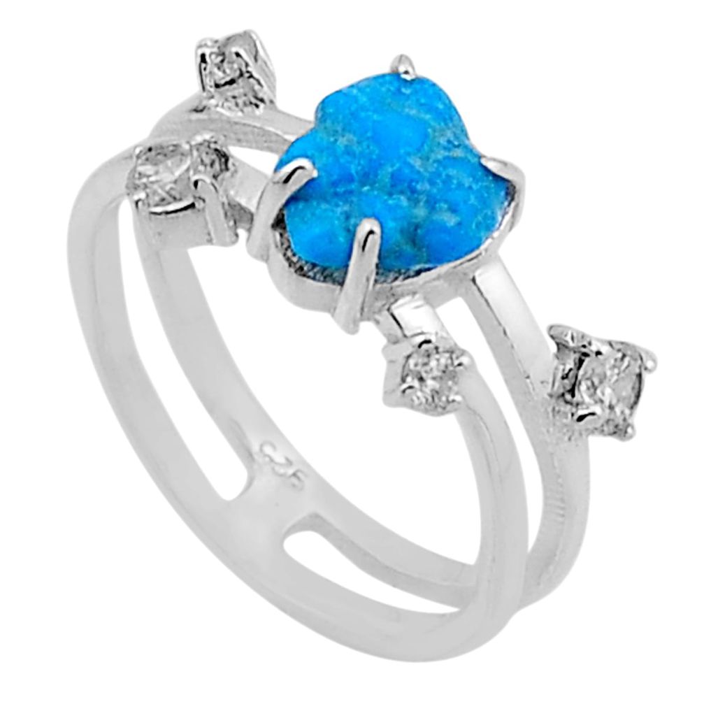 925 silver 3.13cts blue sleeping beauty turquoise rough topaz ring size 6 n49637