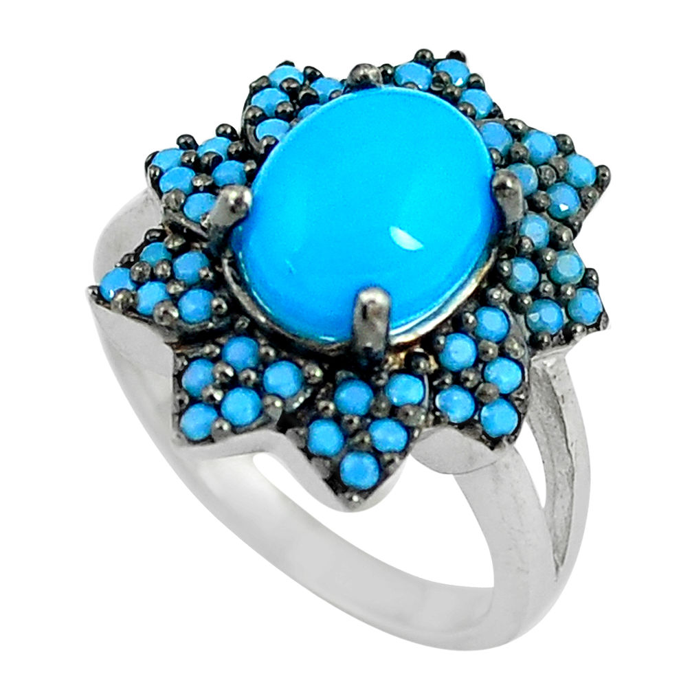 925 silver 4.30cts blue sleeping beauty turquoise solitaire ring size 4.5 c23416