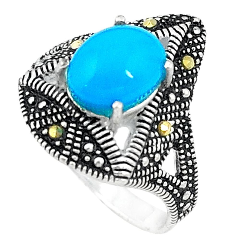 925 silver blue sleeping beauty turquoise swiss marcasite ring size 6.5 c22093