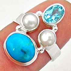 925 silver 6.60cts blue sleeping beauty turquoise topaz pearl ring size 6 y15243