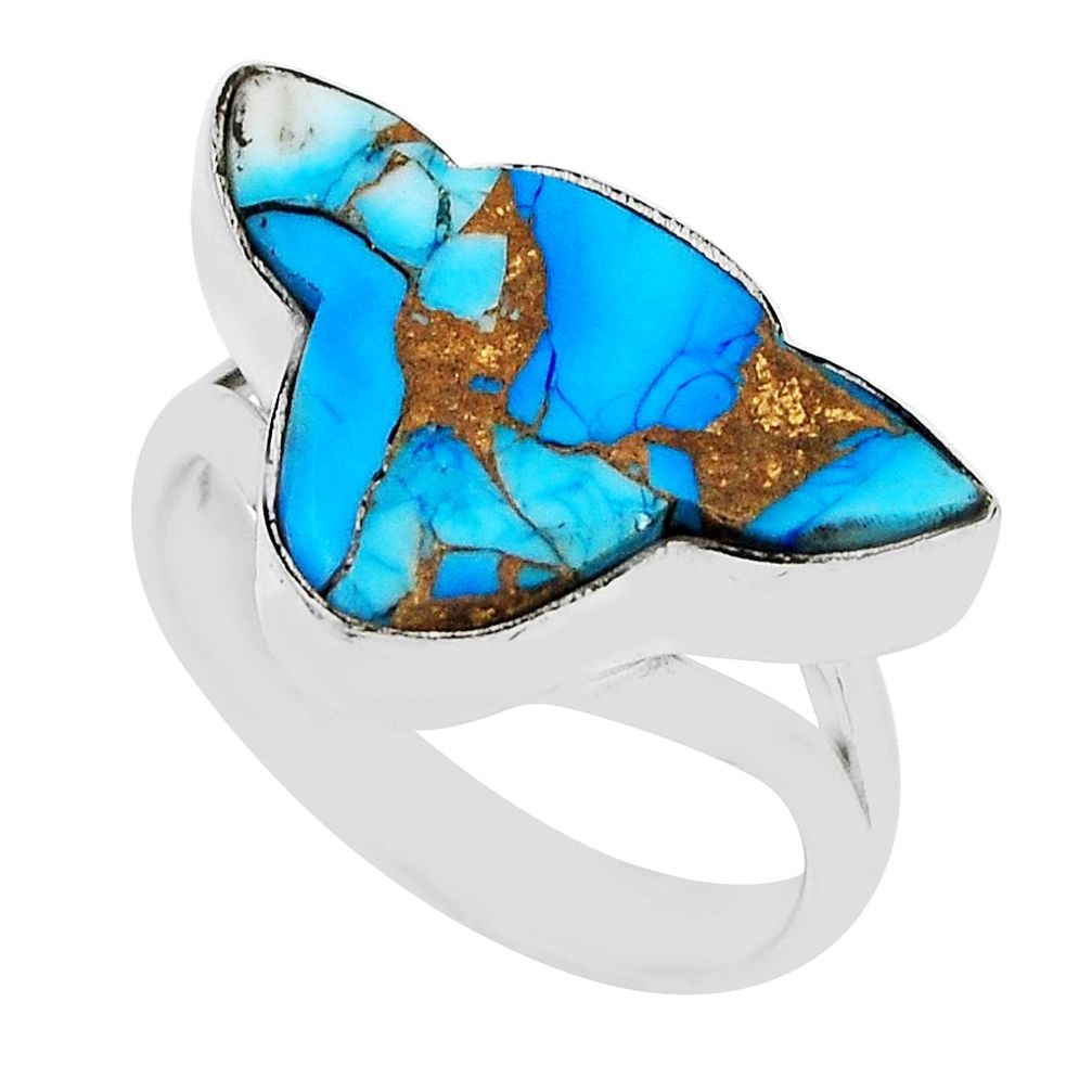 925 silver 8.78cts bull kingman ice blue dahlia fancy ring size 6.5 n30192