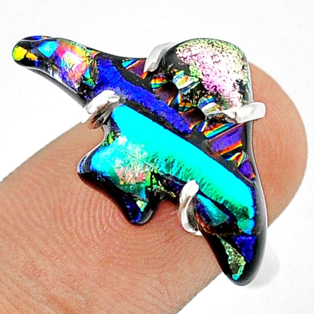 925 silver 12.81cts carving dichroic glass fancy fish ring size 7.5 u28846