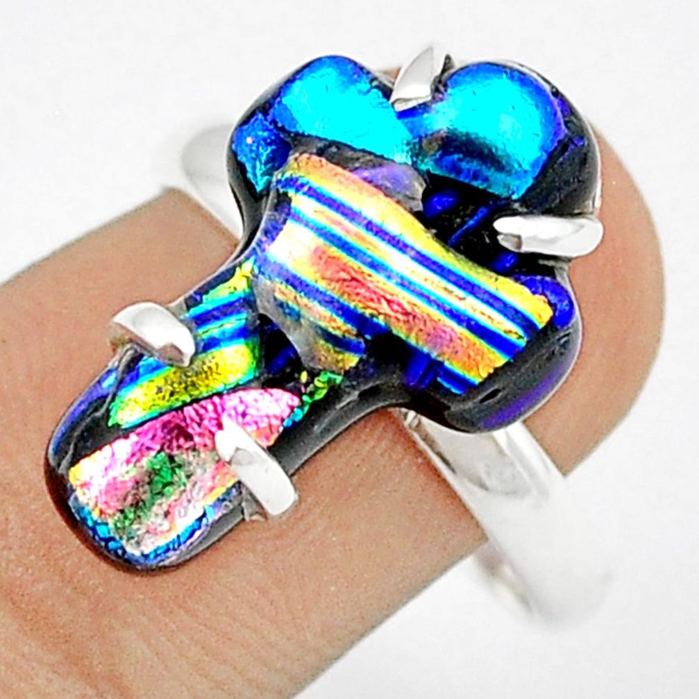 925 silver 12.28cts carving multi color dichroic glass cross ring size 9 u28878