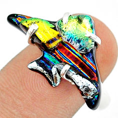 925 silver 12.25cts carving multi color dichroic glass fish ring size 9 u28858