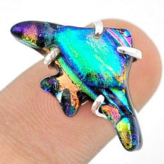 925 silver 12.25cts carving multi color dichroic glass fish ring size 6.5 u28869