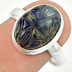 925 silver 6.40cts carving natural blue labradorite ring jewelry size 8.5 u22884