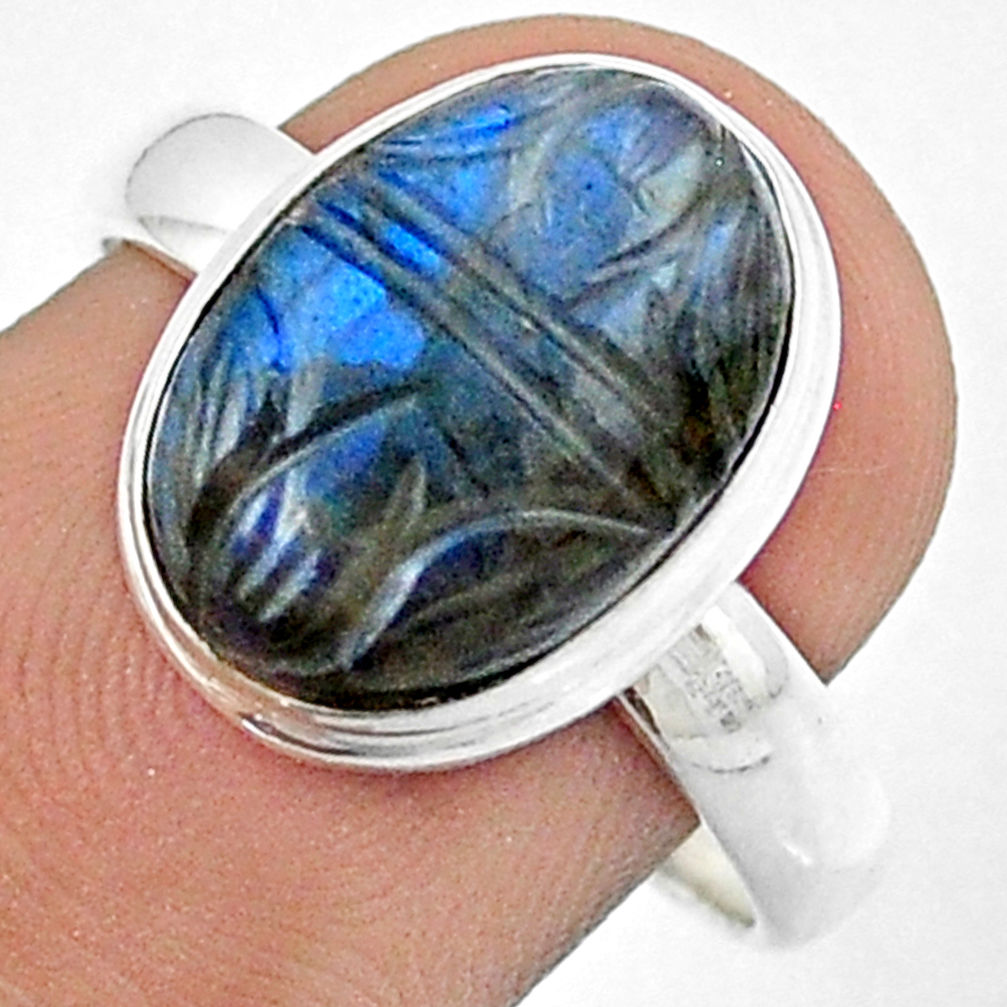 925 silver 6.43cts carving natural blue labradorite ring jewelry size 8.5 u22899