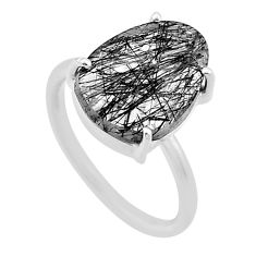 925 silver 5.83cts checker cut black tourmaline rutile fancy ring size 6 n48309
