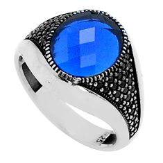 925 silver 6.32cts checker cut blue sapphire (lab) mens ring size 10.5 c28123